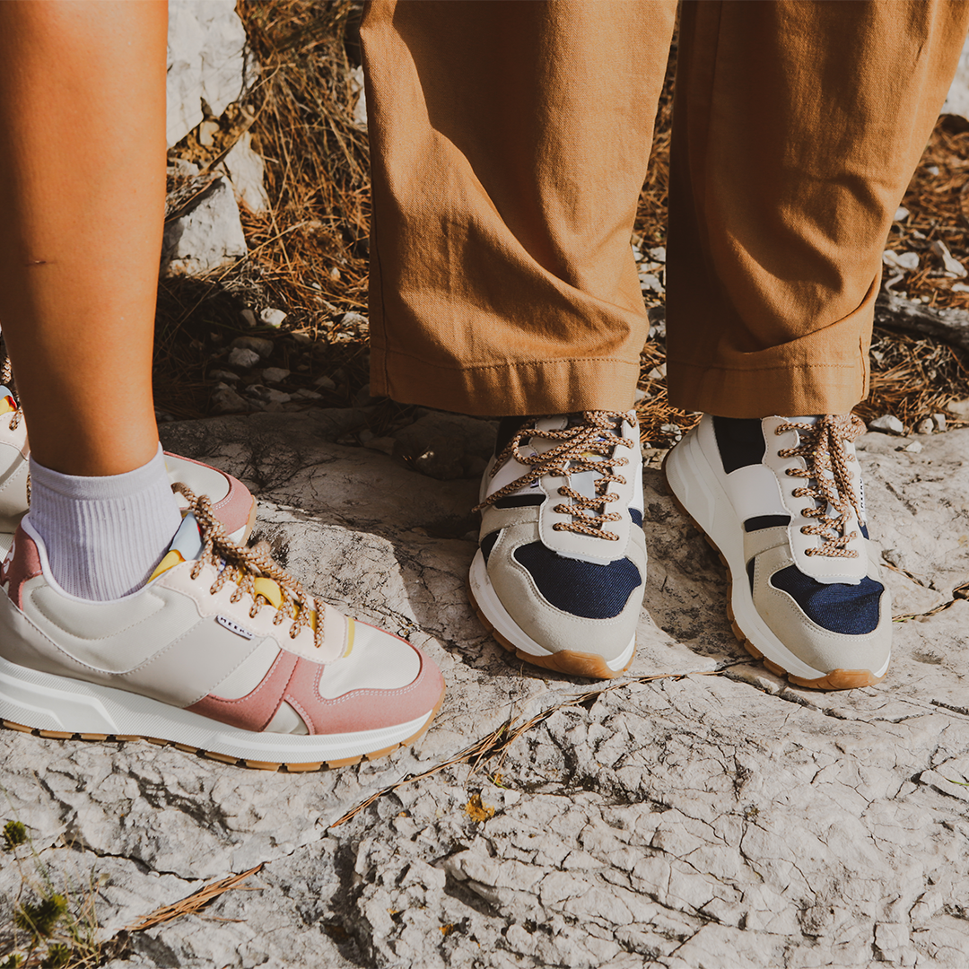 COCO PONGO CORDURA® - OCEAN nachhaltige und verantwortungsvolle Outdoor-Sneaker, Beige, Blau und Weiß, technische Schnürsenkel, weiße und braune Sohlen