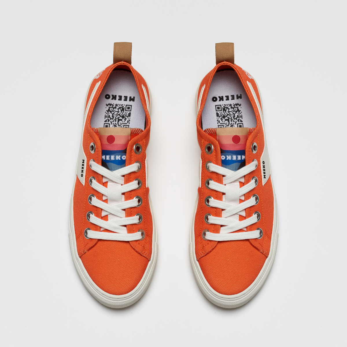 LUTRA- TANGER - sustainable and responsible urban sneakers in cordura canvas, orange and beige, white laces, white sole