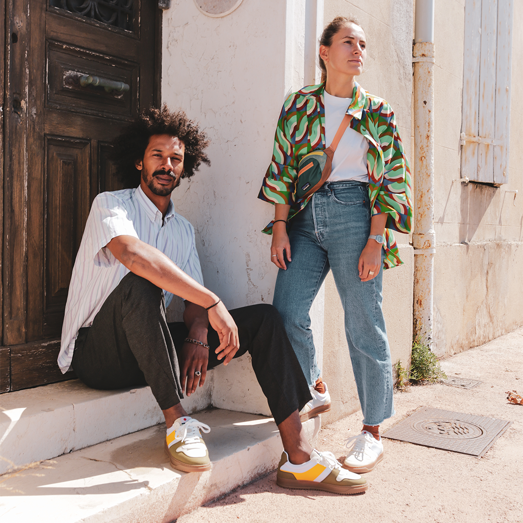 KIBOKO CORDURA®- JUNGLE - sustainable and responsible urban sneakers, khaki, yellow, beige and white laces brown sole