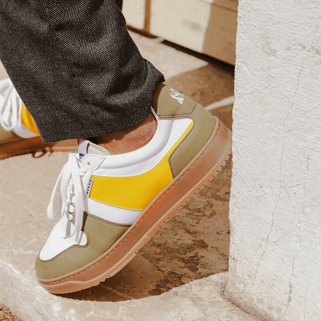 KIBOKO CORDURA®- JUNGLE - sustainable and responsible urban sneakers, khaki, yellow, beige and white laces brown sole
