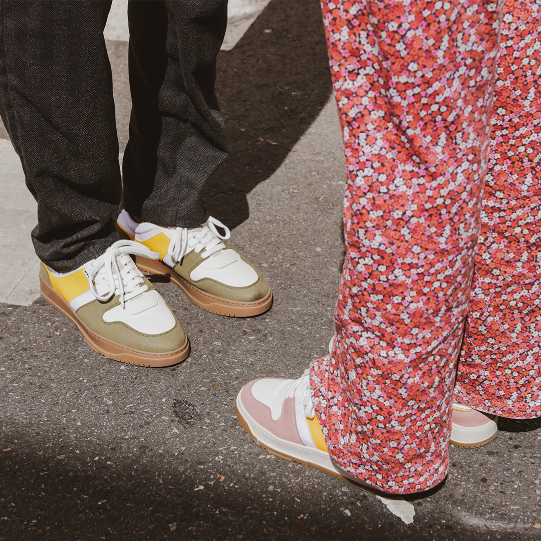 KIBOKO CORDURA®- JUNGLE - sustainable and responsible urban sneakers, khaki, yellow, beige and white laces brown sole