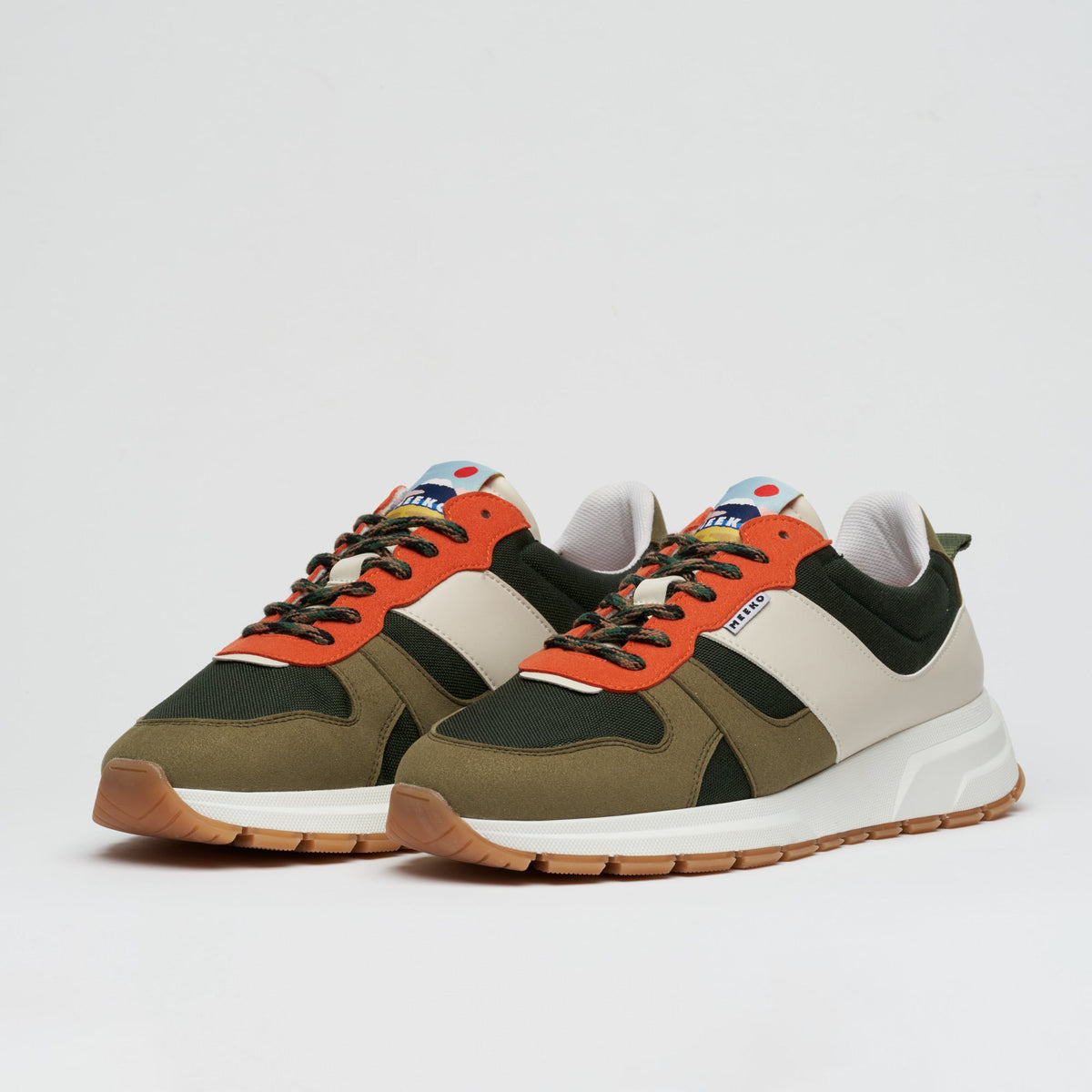 COCO PONGO CORDURA® - Jungle nachhaltige und verantwortungsvolle Outdoor-Sneaker, Beige-Khaki, Grün und Orange, technische Schnürsenkel, weiße und braune Sohlen