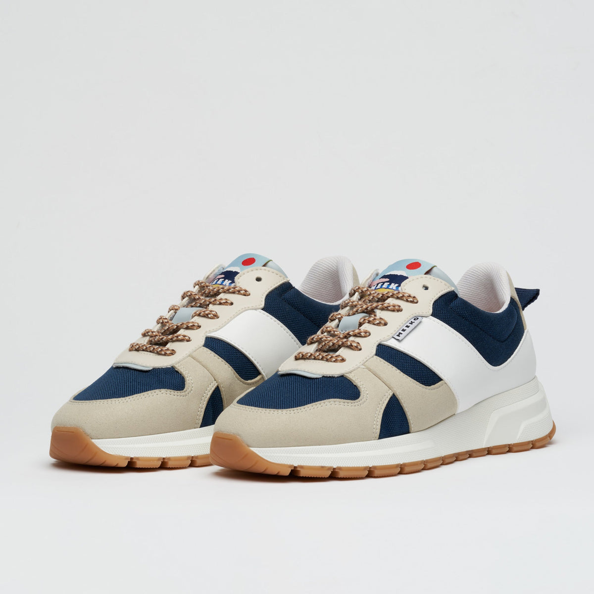 COCO PONGO CORDURA® - OCEAN nachhaltige und verantwortungsvolle Outdoor-Sneaker, Beige, Blau und Weiß, technische Schnürsenkel, weiße und braune Sohlen