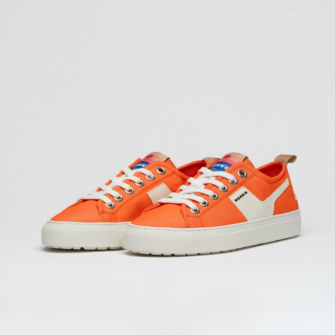 LUTRA- TANGER - sustainable and responsible urban sneakers in cordura canvas, orange and beige, white laces, white sole