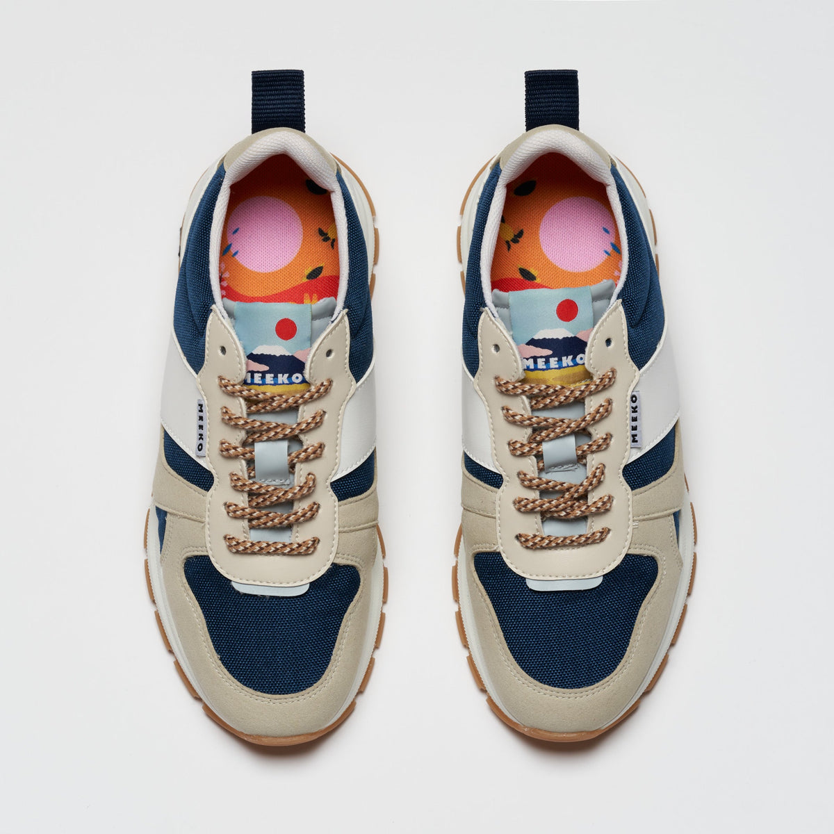 COCO PONGO CORDURA® - OCEAN nachhaltige und verantwortungsvolle Outdoor-Sneaker, Beige, Blau und Weiß, technische Schnürsenkel, weiße und braune Sohlen