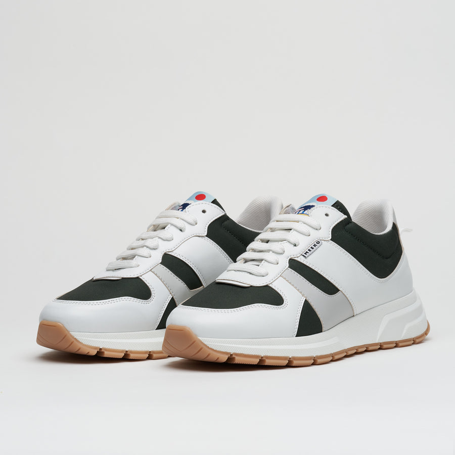 COCO PONGO - Khakigrün-Sneaker, langlebig und verantwortungsbewusst, in Weiß, Khaki und Grau, mit weißen Schnürsenkeln und braunen Sohlen