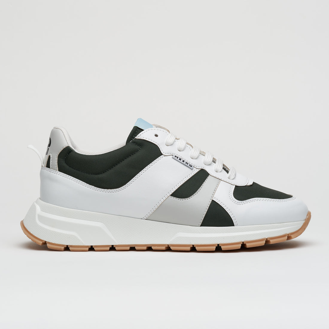 COCO PONGO - Khaki Green baskets durables et responsables, blanche ,kaki et grise lacets blancs semelles marron