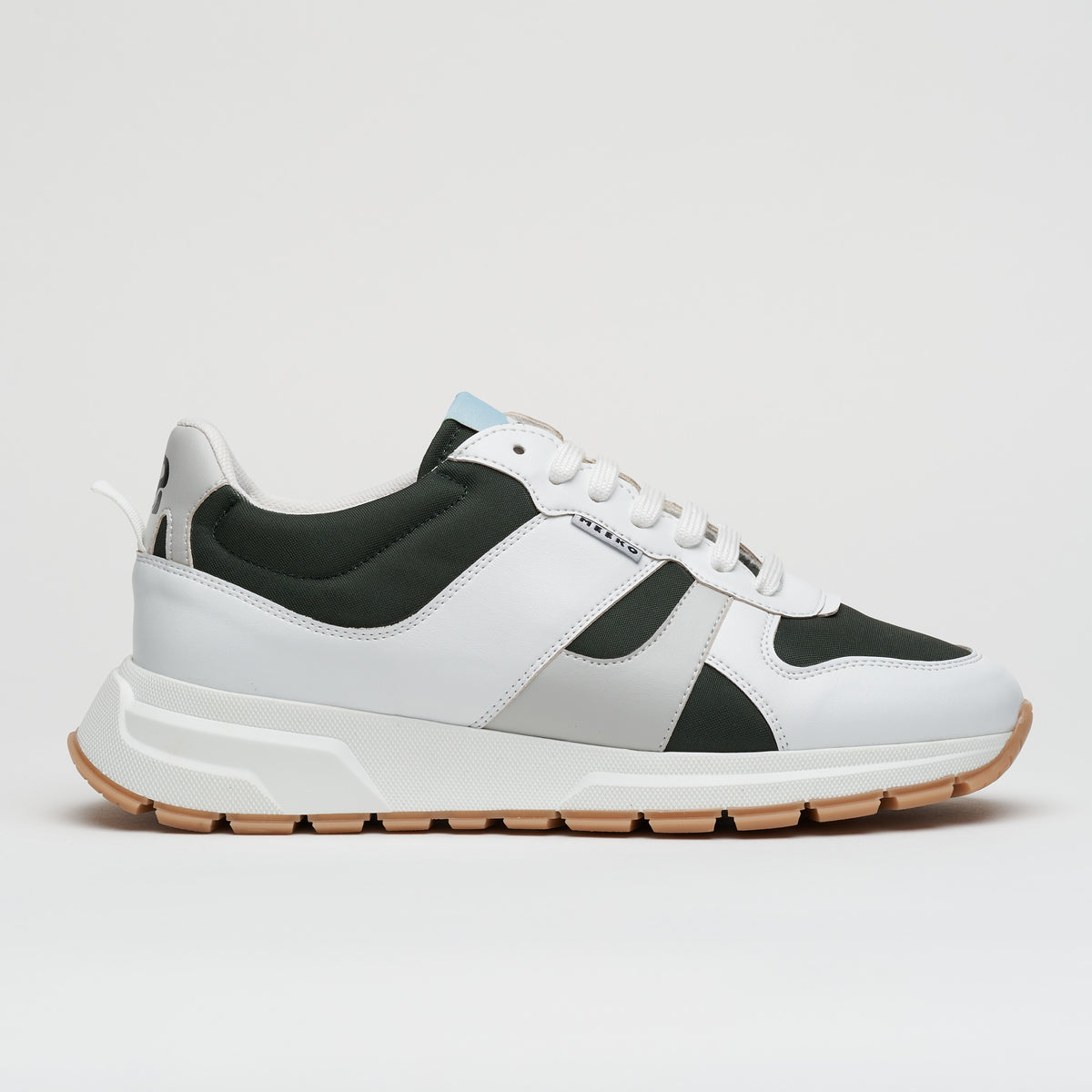 COCO PONGO - Khaki Green baskets durables et responsables, blanche ,kaki et grise lacets blancs semelles marron